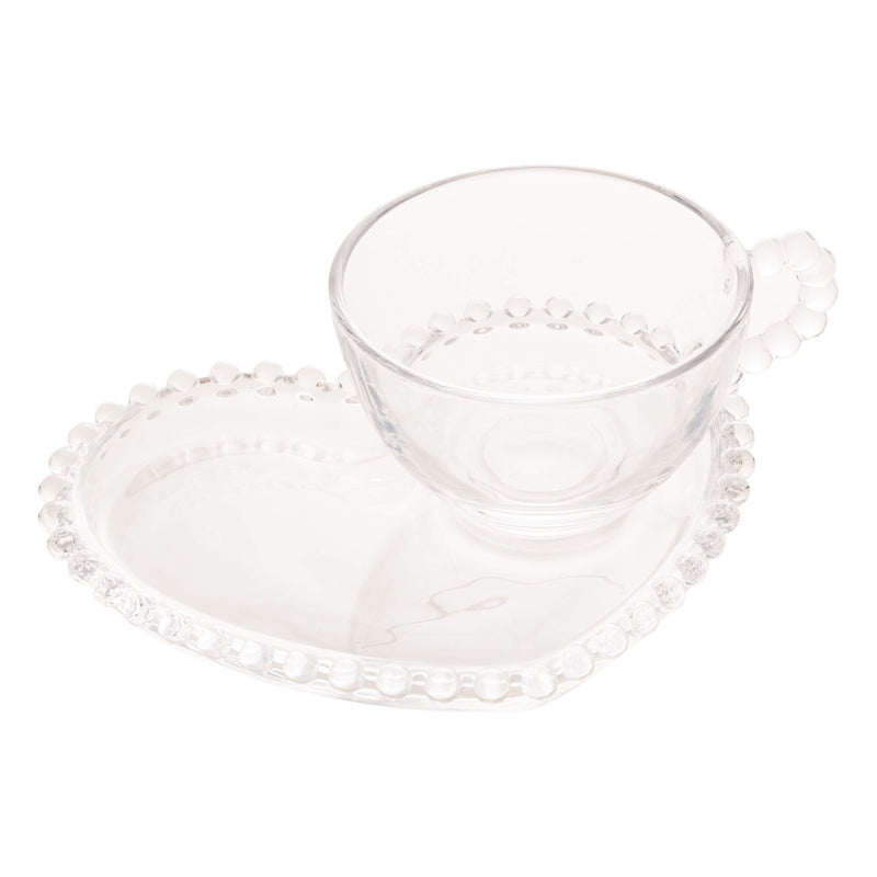 Xícara de Chá Cristal com Prato de Coração Pearl - 180 ml