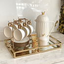 Jogo 6 Xícaras de Chá Porcelana com Pires Egg Branca e Dourada 200ml