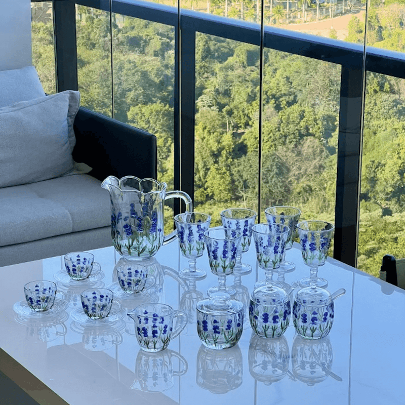 Açucareiro de Cristal com Colher e Tampa Lavanda 8,5cm