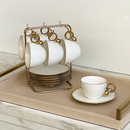 Jogo 6 Xícaras de Chá Porcelana com Pires Egg Branca e Dourada 200ml