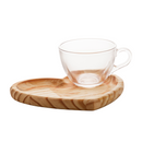 Xícara de Chá Coração com Prato Madeira Pinus 190ml
