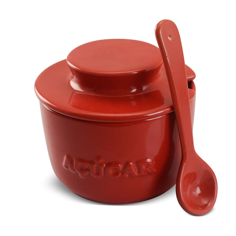 Açucareiro com Colher em Cerâmica Vermelho