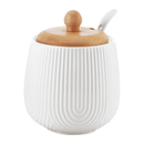 Açucareiro com Colher Oasis de Cerâmica Branca e Tampa de Bambu