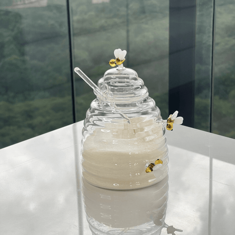 Açucareiro de Vidro com Colher e Tampa Lovely Bee Abelha 470ml