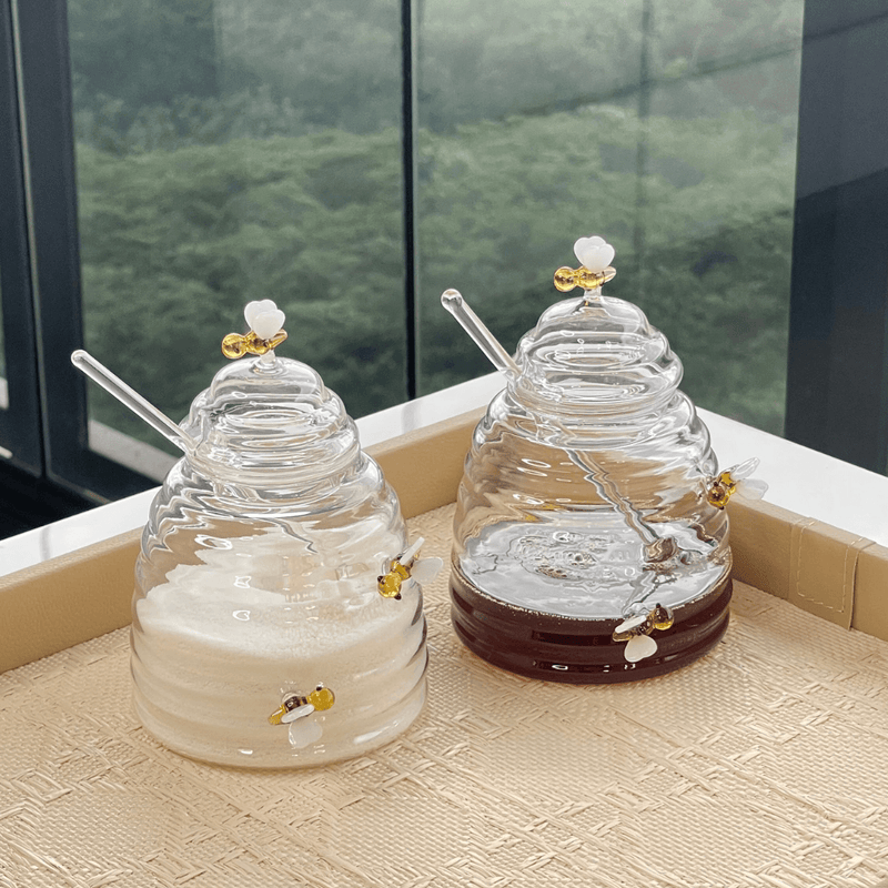 Açucareiro de Vidro com Colher e Tampa Lovely Bee Abelha 470ml