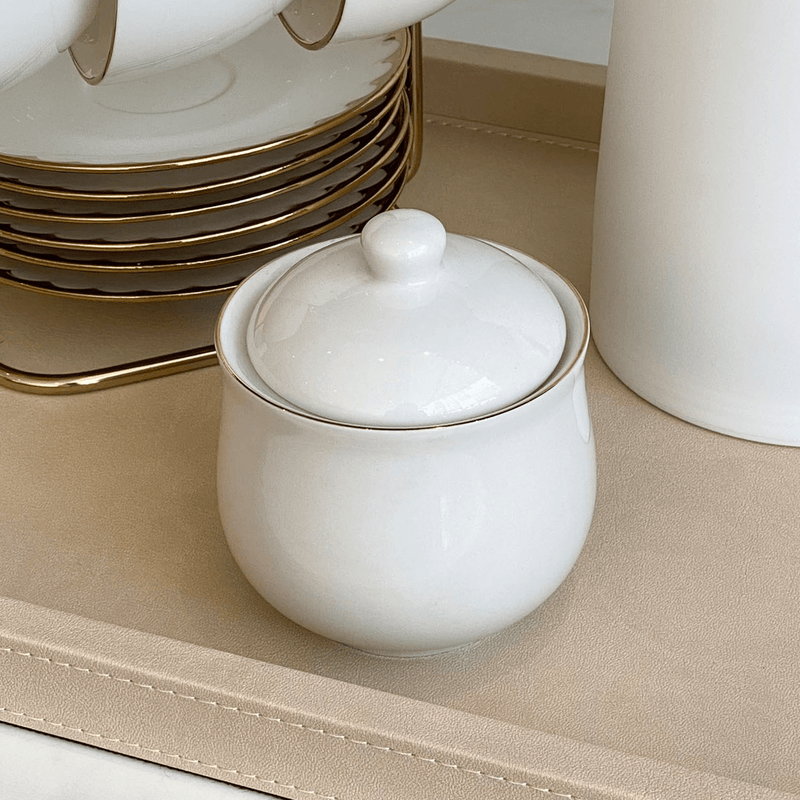 Açucareiro Royal Porcelana Branco e Borda Dourada 300ml
