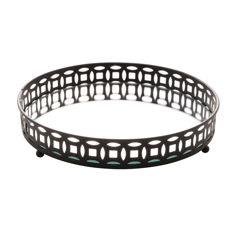 Bandeja de Metal com Espelho Singapura Preto 20cm x 4cm