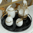 Conjunto Para Café Bule Açucareiro Leiteira Porcelana Dourado - 3 Peças