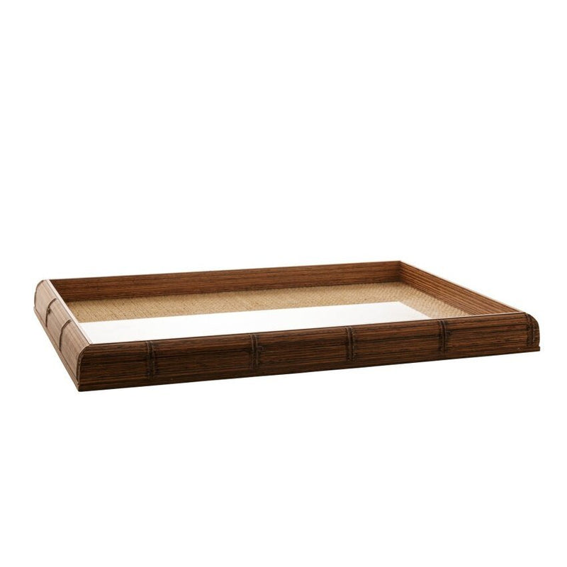 Bandeja Madeira Bambu com Vidro e Sisal Natural 38 x 24 cm