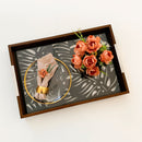 Bandeja Madeira Com Vidro Adam Preta 47 x 32 cm