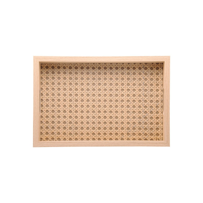 Bandeja Retangular de MDF com Fundo Vidro Trelica 30cm