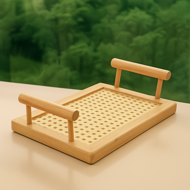 Bandeja Retangular de Bambu com Alça 25cm