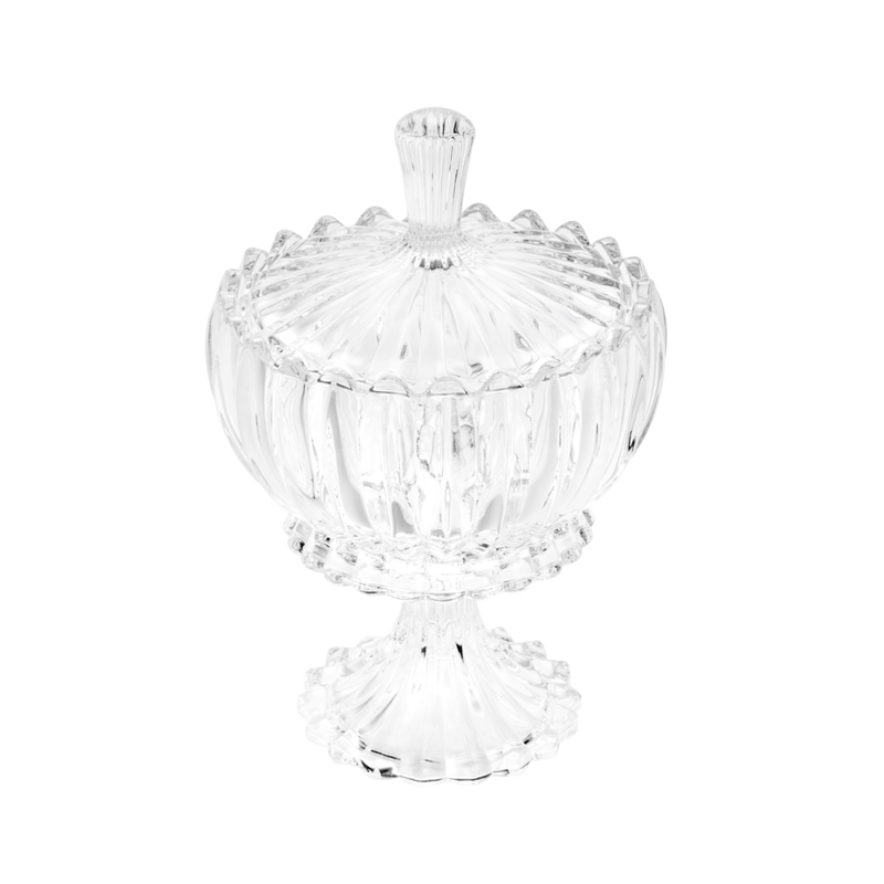 Bomboniere Potiche Geneva com Pé e Tampa de Cristal 18cm