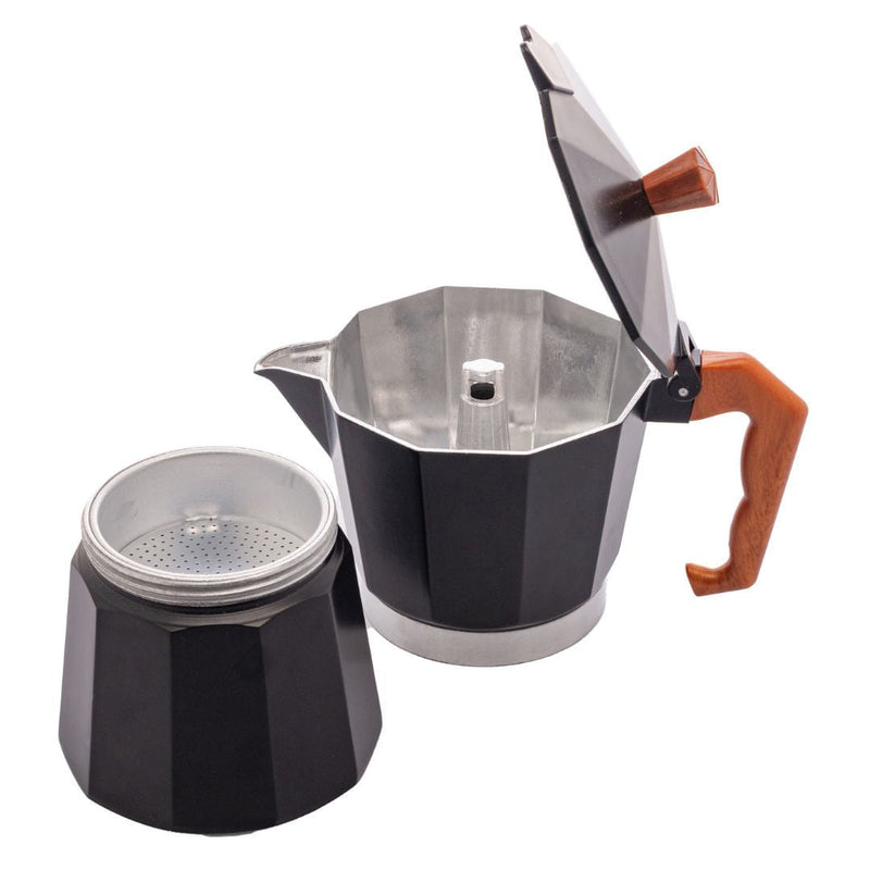 Cafeteira Italiana em Aluminio 6 Doses com Cabo de Plástico Preto Fosco 300ml