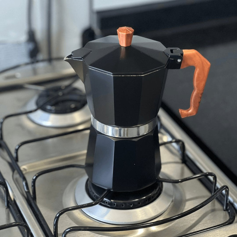 Cafeteira Italiana em Aluminio 6 Doses com Cabo de Plástico Preto Fosco 300ml