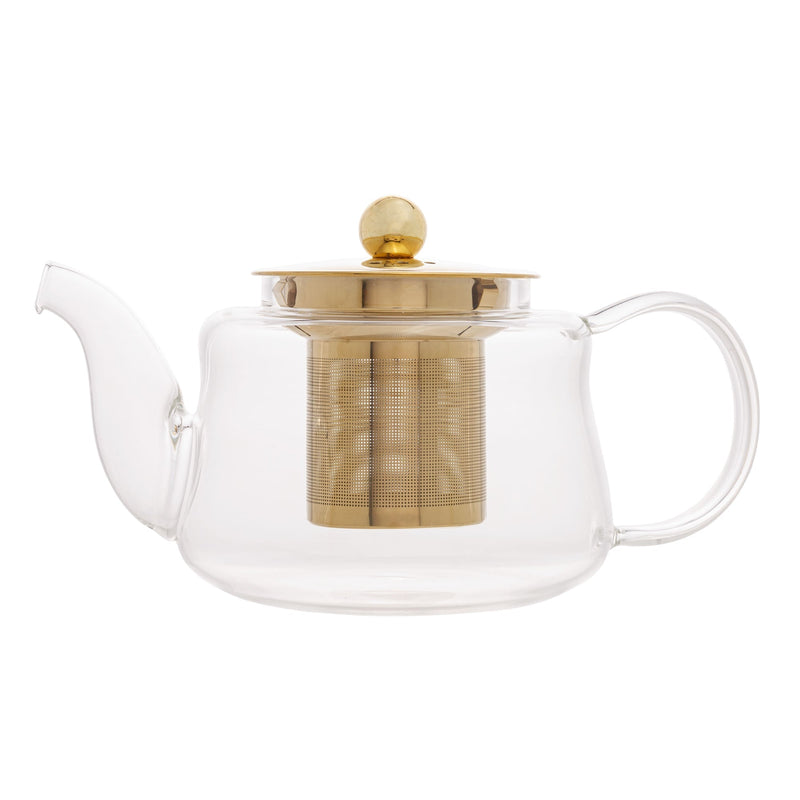 Chaleira de Vidro Borossilicato com Infusor Dourado Inox 600ml