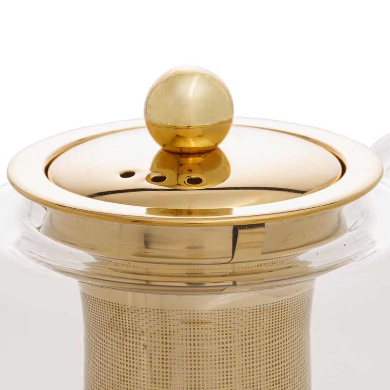Chaleira de Vidro Borossilicato com Infusor Dourado Inox 600ml