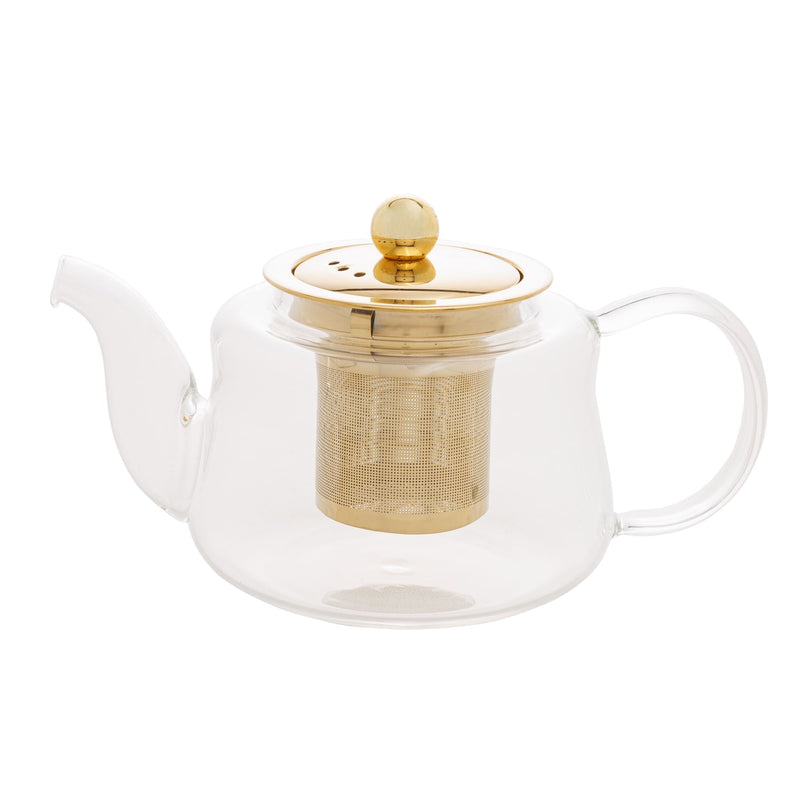 Chaleira de Vidro Borossilicato com Infusor Dourado Inox 600ml
