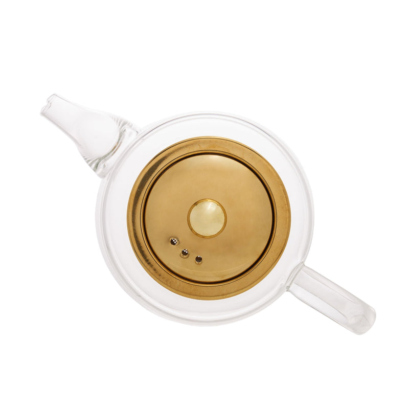 Chaleira de Vidro Borossilicato com Infusor Dourado Inox 600ml