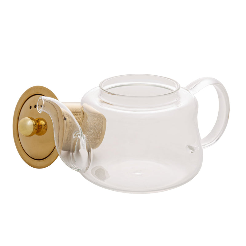 Chaleira de Vidro Borossilicato com Infusor Dourado Inox 600ml