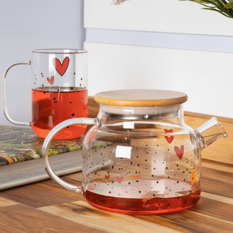 Chaleira de Vidro com Tampa de Bambu Heart 600ml