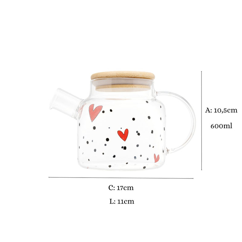Chaleira de Vidro com Tampa de Bambu Heart 600ml