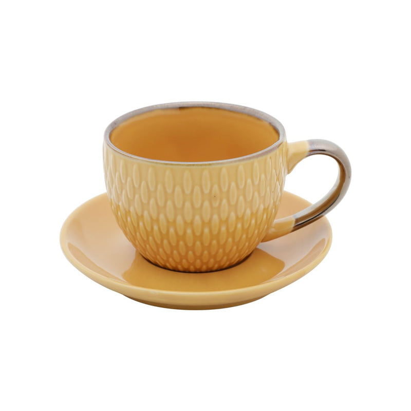 Conjunto 4 Xícaras de Café Com Pires Porcelana Amarelo Drops com Detalhe Metalizado - 90ml