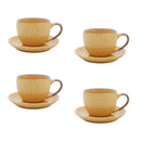 Conjunto 4 Xícaras de Café Com Pires Porcelana Amarelo Drops com Detalhe Metalizado - 90ml