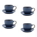 Conjunto 4 Xícaras de Café Com Pires Porcelana Azul Drops com Detalhe Metalizado - 90ml