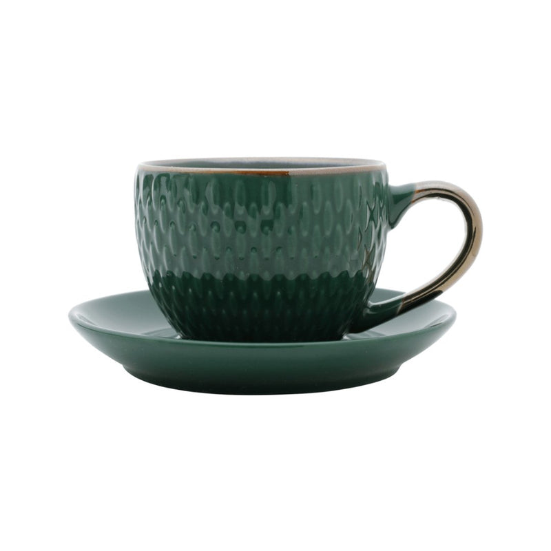 Conjunto 4 Xícaras de Café Com Pires Porcelana Verde Drops com Detalhe Metalizado - 90ml