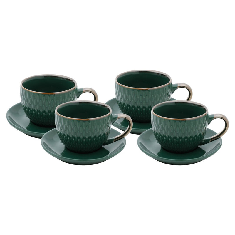 Conjunto 4 Xícaras de Café Com Pires Porcelana Verde Drops com Detalhe Metalizado - 90ml