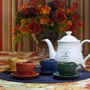 Conjunto 4 Xícaras de Café Com Pires Porcelana Verde Drops com Detalhe Metalizado - 90ml