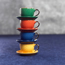 Conjunto 4 Xícaras de Café Com Pires Porcelana Verde Drops com Detalhe Metalizado - 90ml