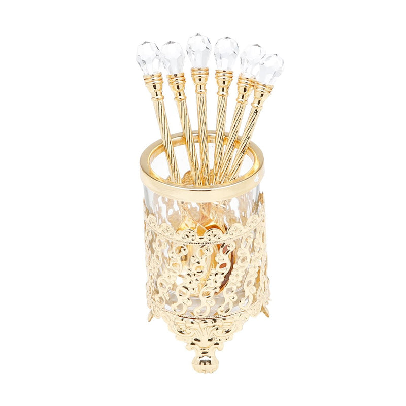 Conjunto 6 Colheres Com Suporte De Zamac Dourada 14cm