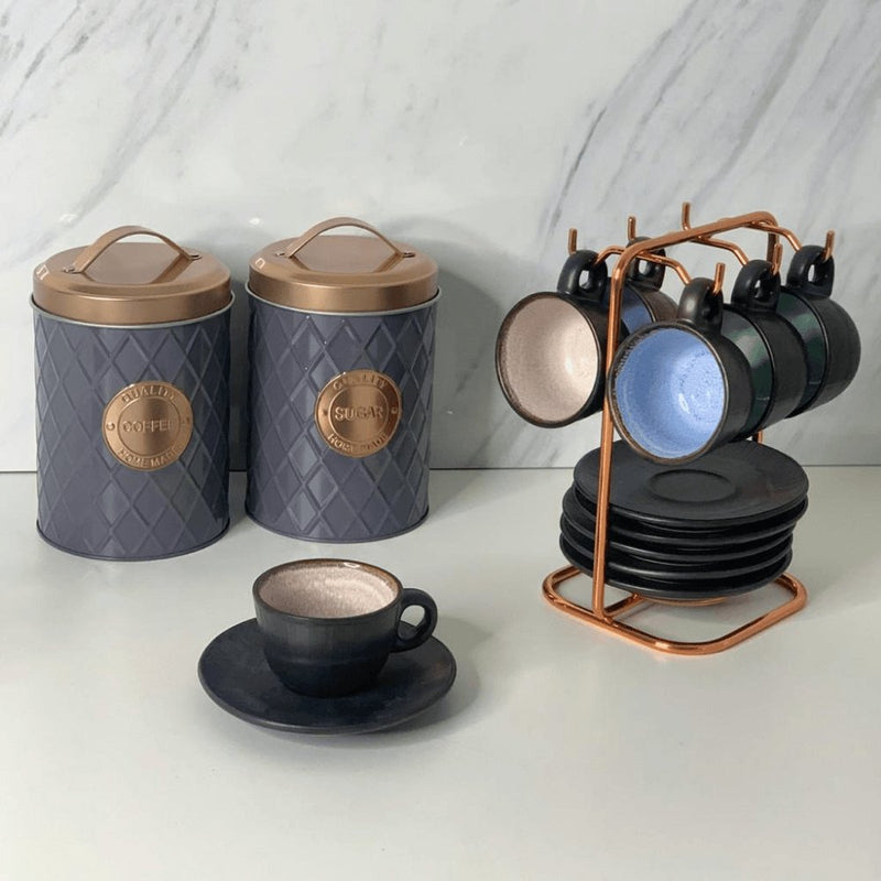 Conjunto 6 Xícaras de Café com Pires em Cerâmica Rustic Marrom 90ml