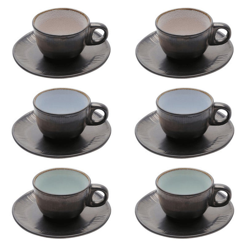 Conjunto 6 Xícaras de Café com Pires em Cerâmica Rustic Marrom 90ml