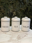 Conjunto de Latas Herméticas Porta Condimentos em Metal Branco Sugar Coffee Tea - 3 Peças
