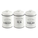 Conjunto de Latas Herméticas Porta Condimentos em Metal Branco Sugar Coffee Tea - 3 Peças