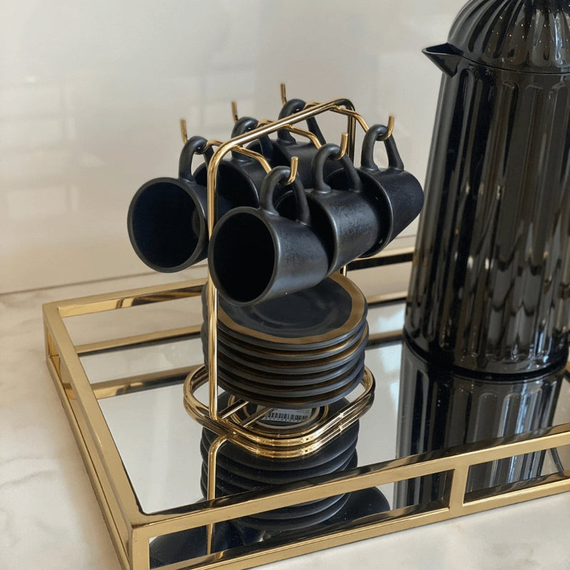 Conjunto de Xícaras de Café com Pires Preto Filete Amassada