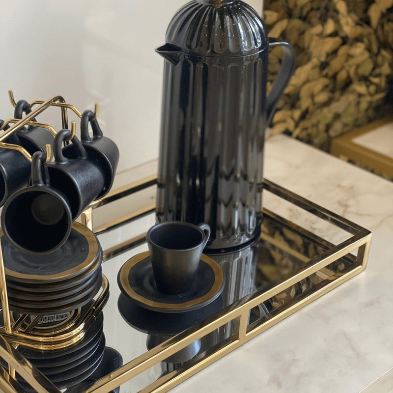 Conjunto de Xícaras de Café com Pires Preto Filete Amassada