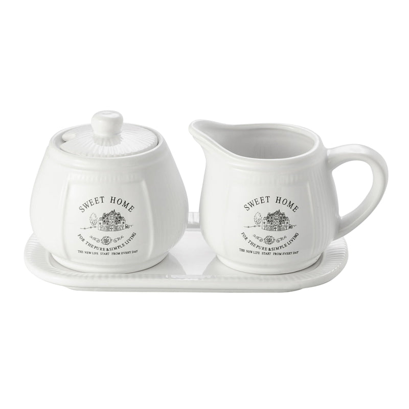 Conjunto Leiteira e Açucareiro com Bandeja Sweet Home Branco