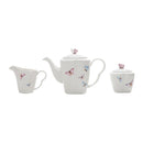 Conjunto para Café Bule Açucareiro Leiteira Porcelana Borboletas Branco 3 Peças