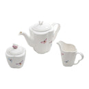 Conjunto para Café Bule Açucareiro Leiteira Porcelana Borboletas Branco 3 Peças