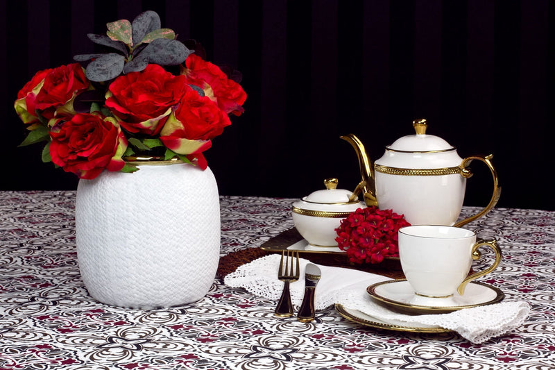 Conjunto para Chá Bule Açucareiro Leiteira Porcelana Paddy Branco e Dourado 3 Peças