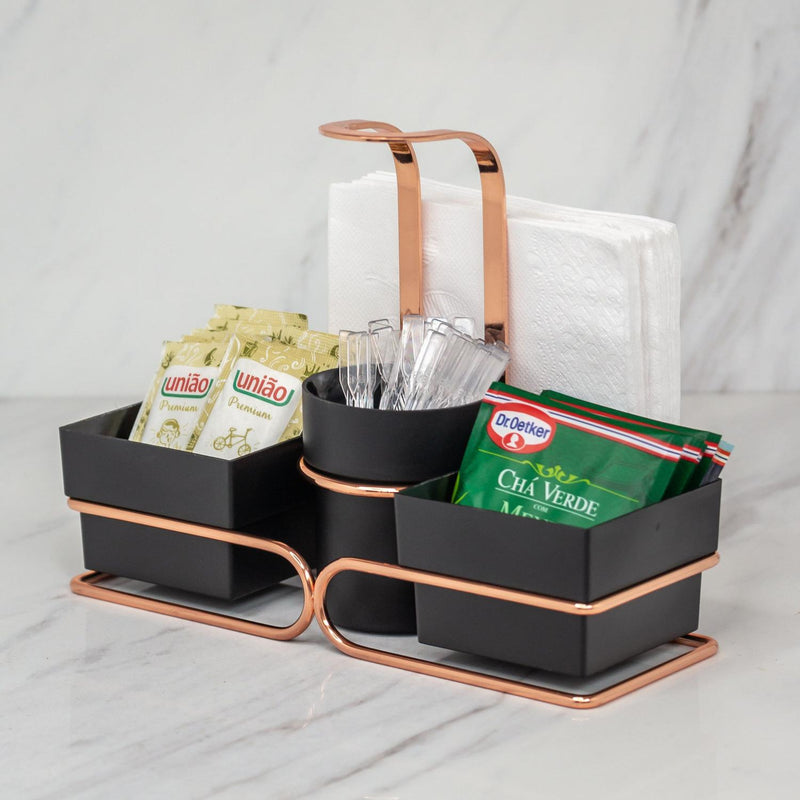 Conjunto para Chá Café 3 em 1 Preto Rose Gold