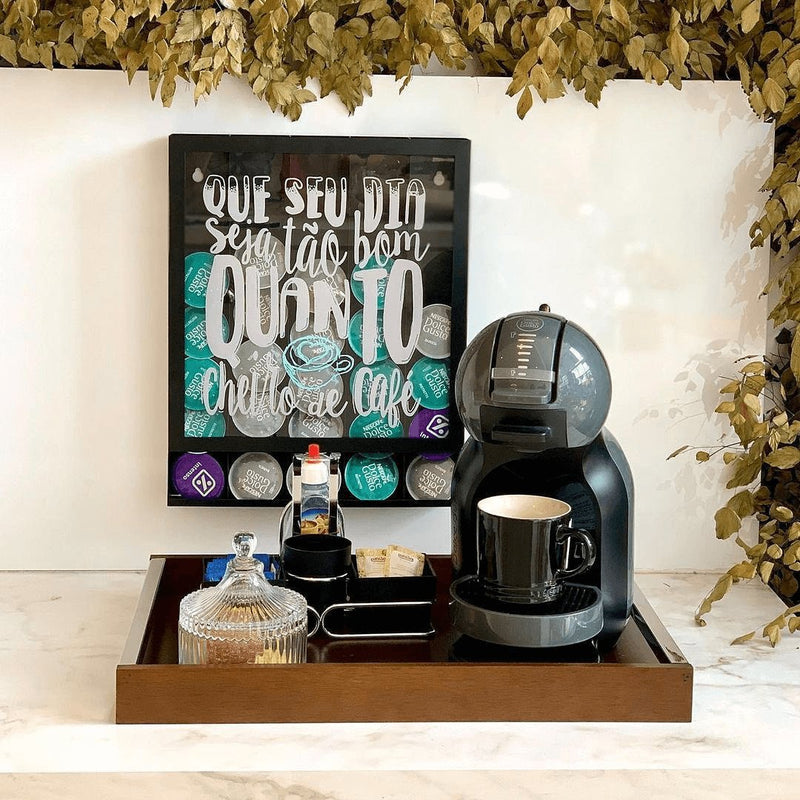 Conjunto para Chá Café Porta Sachês Açúcar Guardanapos Com Alça Preto