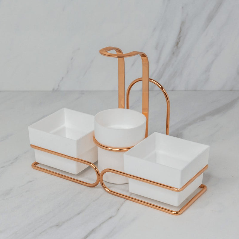 Conjunto para Chá e Café Porta Sachês Mexedor Branco e Rose Gold 3 em 1
