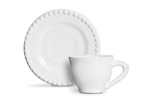 Conjunto Xicaras de Cafe com Pires Bolinha Branca