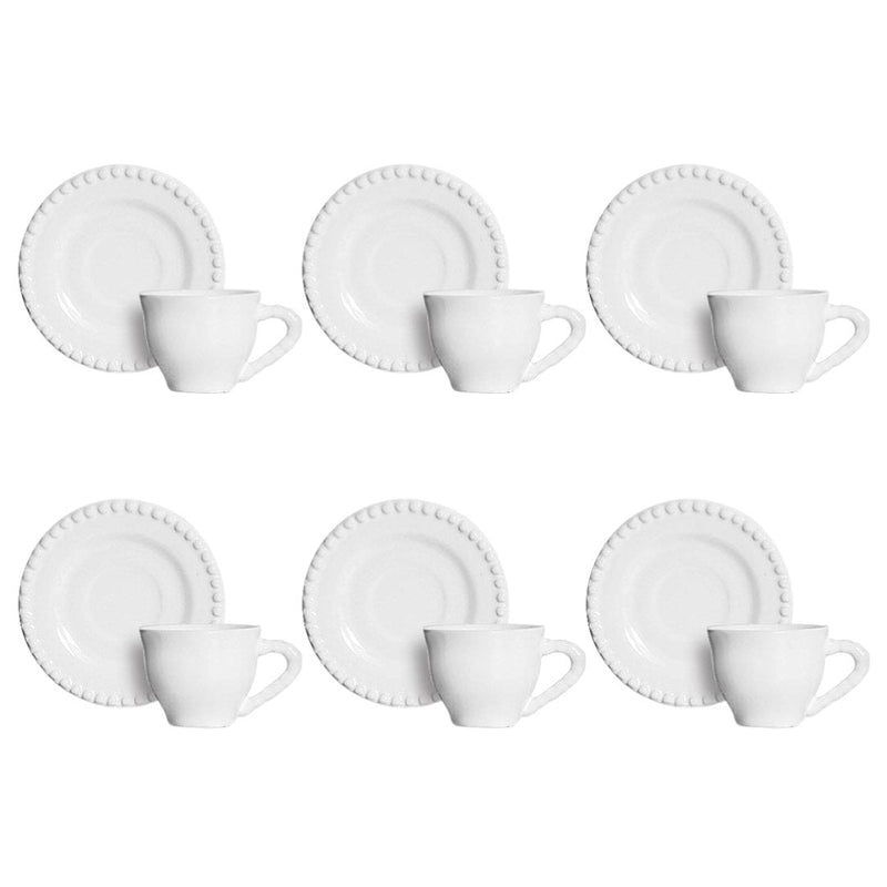 Conjunto Xicaras de Cafe com Pires Bolinha Branca