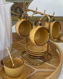 Conjunto 4 Xícaras de Café Com Pires Porcelana Amarelo Drops com Detalhe Metalizado - 90ml